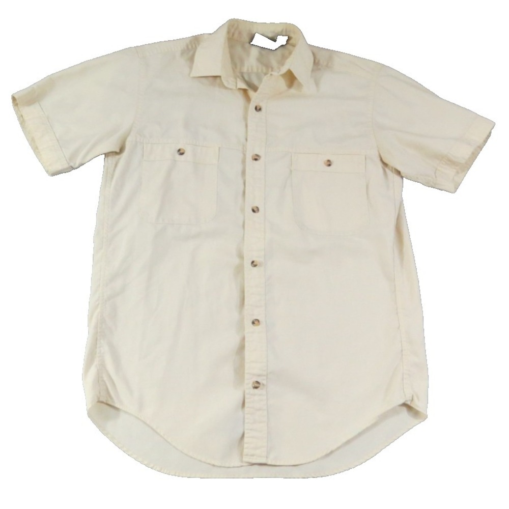 VTG Patagonia DualSpun Shirt Men S Beige Short Sleeve 80s Made in Hong Kong EUC